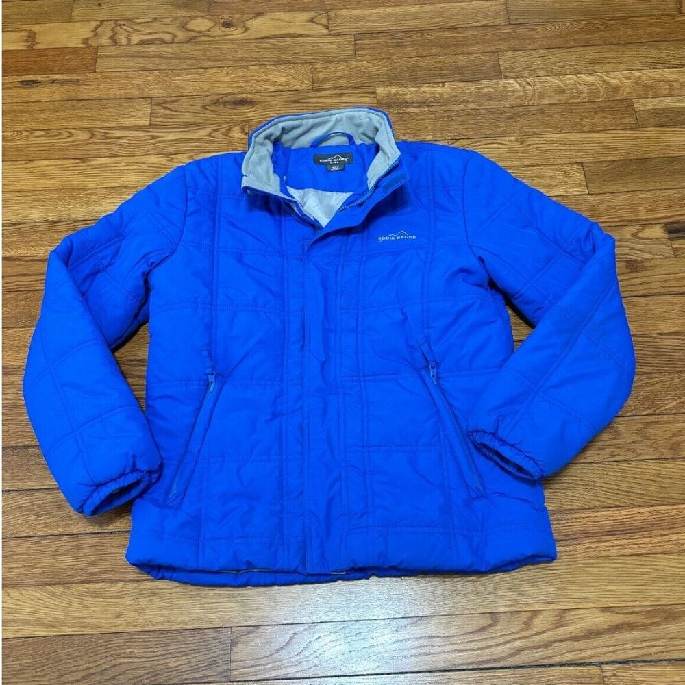 Eddie Bauer Kids Puffer Jacket Boys Sz Large Blue Full Zip Insulated Winter Coat